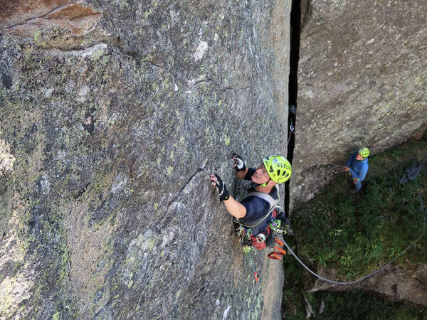 Andreas Lindner bei der ersten Wiederholung des North Face Exit. Foto